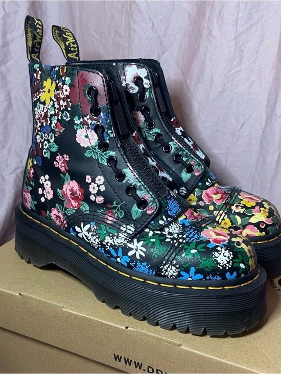 Dr. Martens Shoes - Dr. Martens Sinclair Black Floral Platform Boots 7W